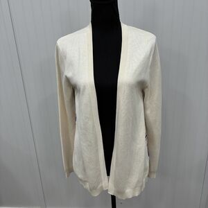 Shanghai Tang Womens Large Ivory Mulberry Silk Butterfly Floral Open Cardigan